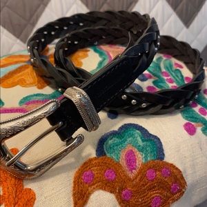 Rebecca Minkoff black leather studded braided belt